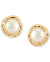 Cultured Freshwater Pearl (6mm) Love Knot Stud Earrings in 14K Gold