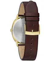 Bulova Men's Frank Lloyd Wright Hollyhock House Brown Leather Strap Watch 39mm