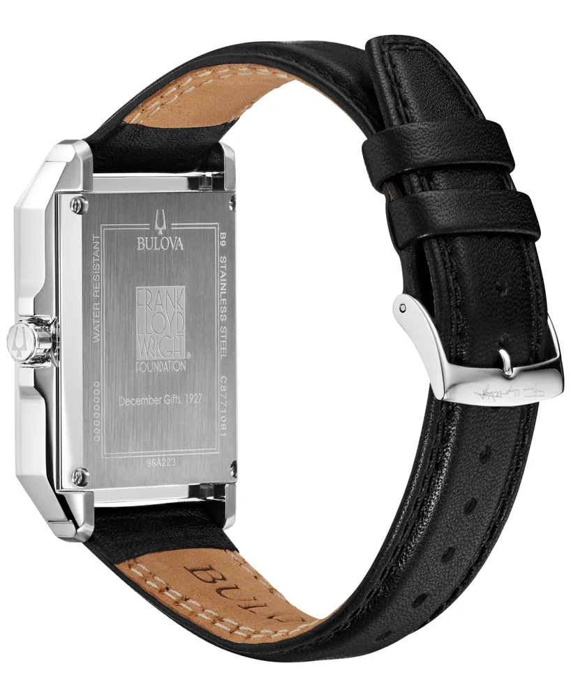 Bulova Men's Frank Lloyd Wright "December Gifts" Black Leather Strap Watch 35mm