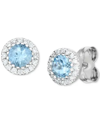 Aquamarine (1/2 ct. t.w.) & Diamond (1/8 ct. t.w.) Halo Stud Earrings in 14k White Gold