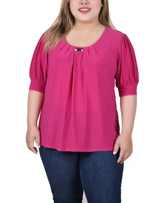 Ny Collection Plus Short Balloon Sleeve Top with Hardware