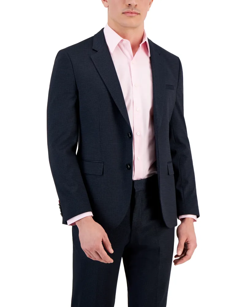 Hugo by Hugo Boss Men's Modern-Fit Stretch Navy Mini-Check Suit Jacket