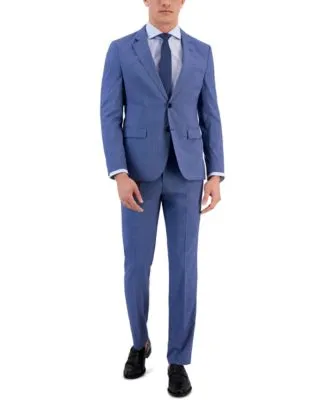 Hugo By Hugo Boss Mens Modern Fit Stretch Mid Blue Micro Houndstooth Wool Suit Separates