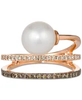 Le Vian Vanilla Pearl (8mm) & Diamond (3/8 ct. t.w.) Coil Ring in 14k Rose Gold