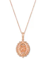 Le Vian Strawberry Pearl (7mm) & Diamond (7/8 ct. t.w.) Double Halo 18" Pendant Necklace in 14k Rose Gold