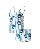 Women's Concepts Sport White Milwaukee Brewers Reel Allover Print Tank Top and Shorts Sleep Set