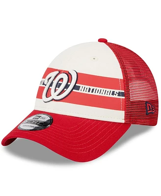Men's New Era White, Red Washington Nationals Team Stripe Trucker 9FORTY Snapback Hat
