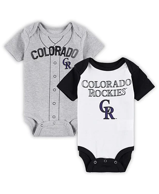 Newborn and Infant Boys Girls White, Heather Gray Colorado Rockies Little Slugger Two-Pack Bodysuit Set
