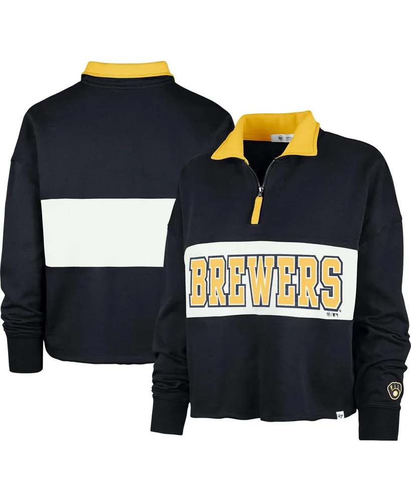 Women's '47 Brand Navy Milwaukee Brewers Remi Quarter-Zip Cropped Top