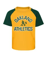 Toddler Boys and Girls Gold, Heather Gray Oakland Athletics Two-Piece Groundout Baller Raglan T-shirt and Shorts Set