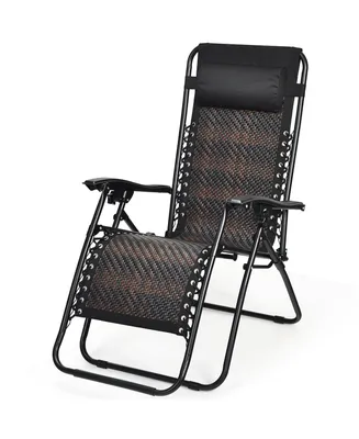 Patio Rattan Zero Gravity Lounge Chair Folding Recliner