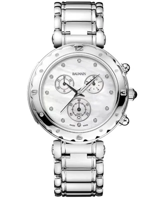 Balmain Women's Swiss Chronograph Balmainia Diamond (1/20 ct. t.w.) Stainless Steel Bracelet Watch 38mm