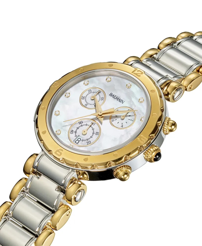 Balmain Women's Swiss Chronograph Balmainia Diamond (1/20 ct. t.w.) Two-Tone Stainless Steel Bracelet Watch 38mm