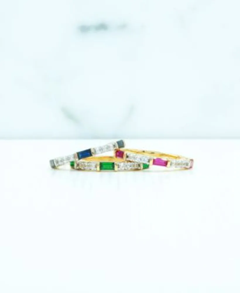 Lab Grown Gemstone Baguette Stack Ring Collection In 14k Gold Plated Sterling Silver