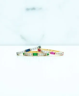 Lab Grown Gemstone Baguette Stack Ring Collection In 14k Gold Plated Sterling Silver