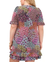 Msk Plus Printed Ruffled-Hem Jersey Shift Dress
