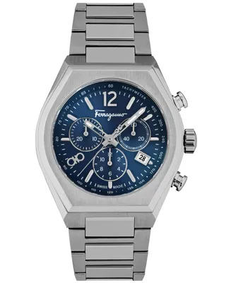 Salvatore Ferragamo Men's Swiss Chronograph Tonneau Stainless Steel Bracelet Watch 42mm