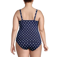 Lands' End Plus Long Square Neck Underwire Tankini Swimsuit Top