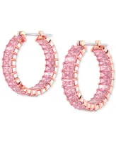 Swarovski 14k Rose Gold-Plated Small Pink Baguette Cubic Zirconia Hoop Earrings, 0.87"