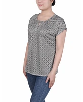 Ny Collection Petite Grommet Neck Knit Short Extended Sleeve Top