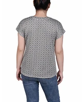 Ny Collection Petite Grommet Neck Knit Short Extended Sleeve Top