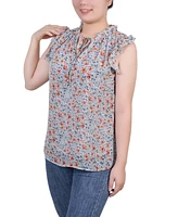 Petite Ruffled Sleeve Blouse with Tie Closure Top