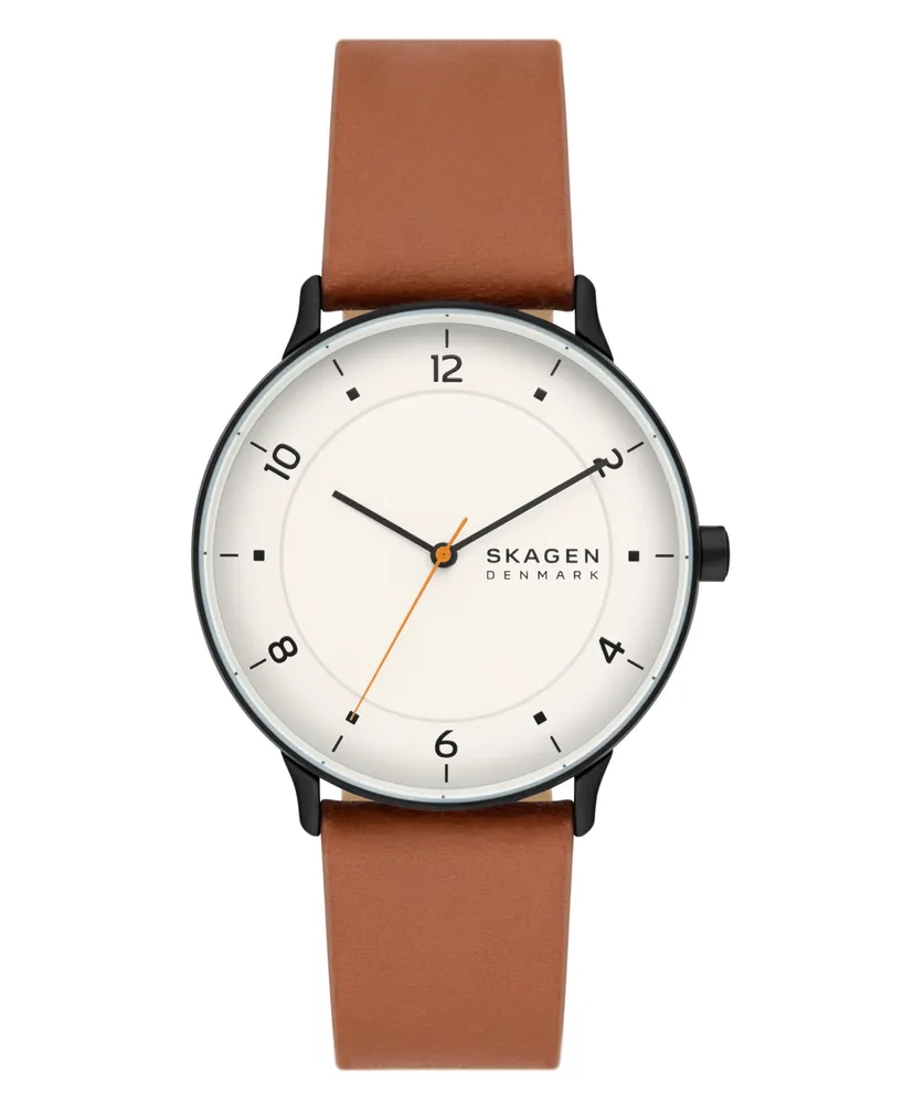 Skagen Men's Three-Hand Quartz Riis Medium Brown Leather Watch 40mm