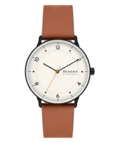 Skagen Men's Three-Hand Quartz Riis Medium Brown Leather Watch 40mm