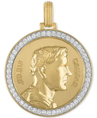 Esquire Men's Jewelry Cubic Zirconia Julius Caesar Coin Pendant in Sterling Silver & 14k Gold-Plate, Created for Macy's