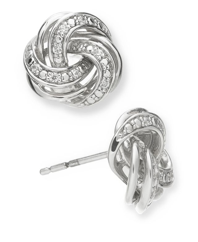Diamond Love Knot Stud Earrings (1/10 ct. t.w.) in Sterling Silver