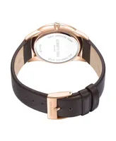 Kenneth Cole New York Men's Quartz Genuine Diamond Accents Brown Genuine Leather Watch 43.5mm