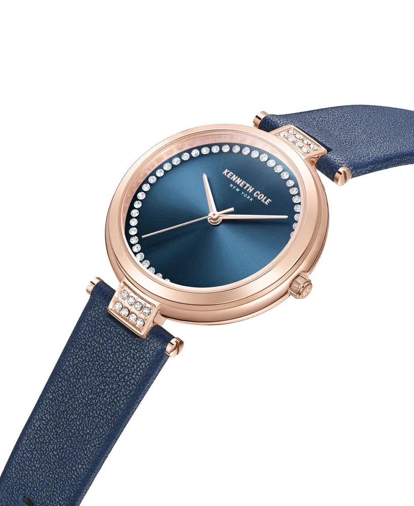 Kenneth Cole New York Women's Quartz Classic Blue Genuine Leather Watch 34mm