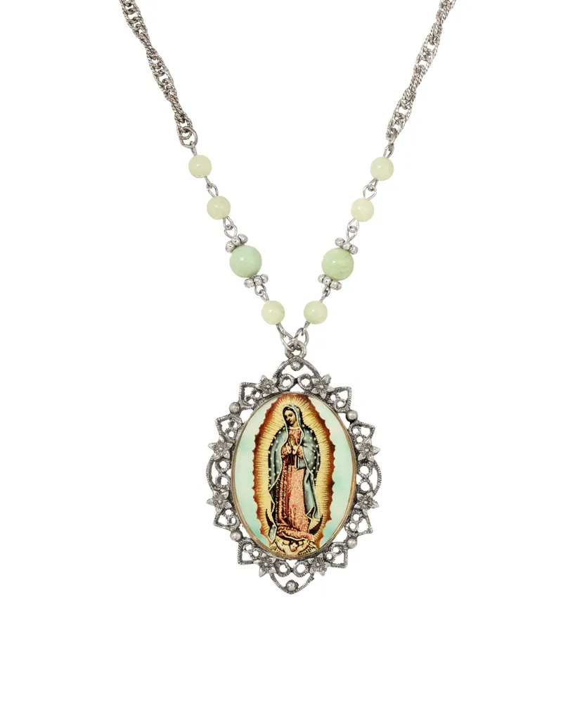 2028 Enamel Glass Our Lady of Guadalupe Oval Necklace