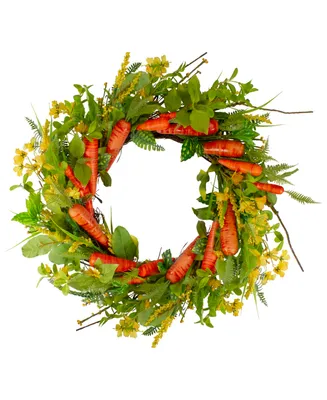 Carrot and Berry Foliage Easter Floral Spring Wreath Orange and Yellow 22"