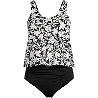 Lands' End Women's V-neck One Piece Fauxkini Swimsuit Faux Tankini Top