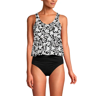 Lands' End Women's V-neck One Piece Fauxkini Swimsuit Faux Tankini Top