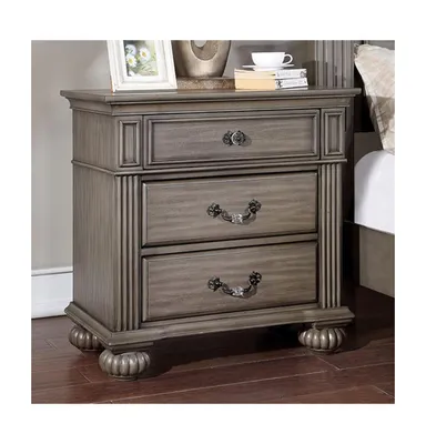 Simplie Fun 1 Piece Nightstand Only Traditional Solid Wood 3-Drawers Ball Bearing Metal Glides Brass