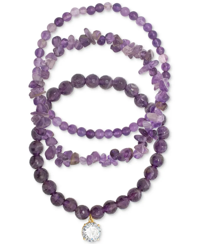 3-Pc. Set Amethyst, Purple Quartz & Cubic Zirconia Stretch Bracelets