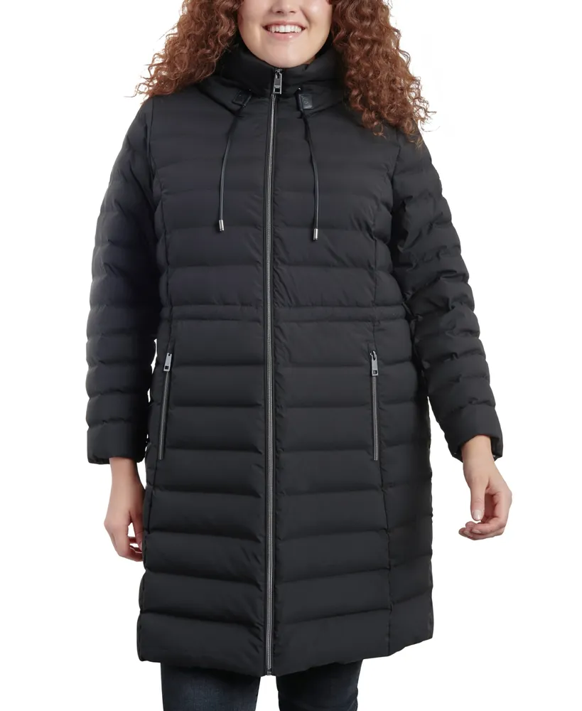 Michael Kors Women's Plus Anorak Hooded Faux-Leather-Trim Down Packable Puffer Coat, Created for Macy's
