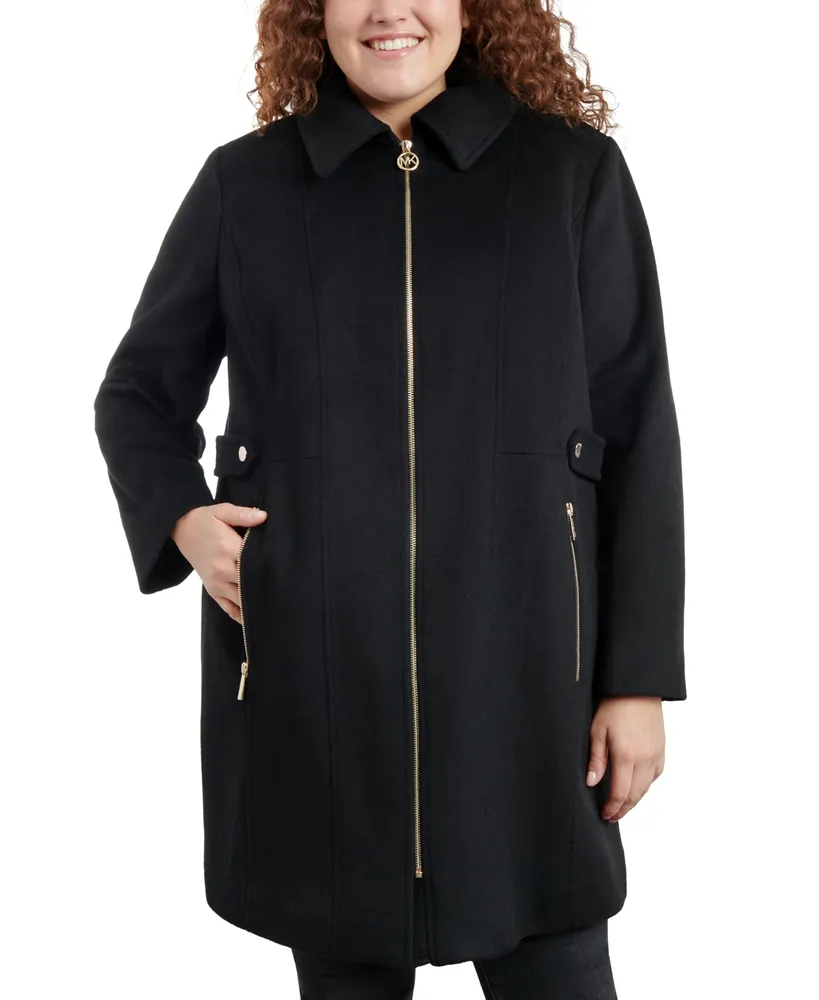 Michael Kors Women's Plus Size Belted Faux-Leather Trench Coat - Macy's