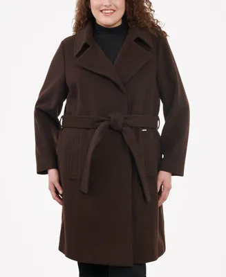 Michael Kors Women's Plus Belted Notched-Collar Wrap Coat