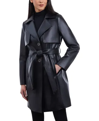 Michael Michael Kors Women's Belted Faux-Leather Trench Coat