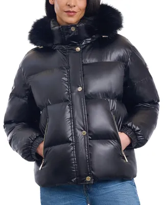 Michael Kors Women's Faux-Fur-Trim Hooded Bomber Puffer Coat