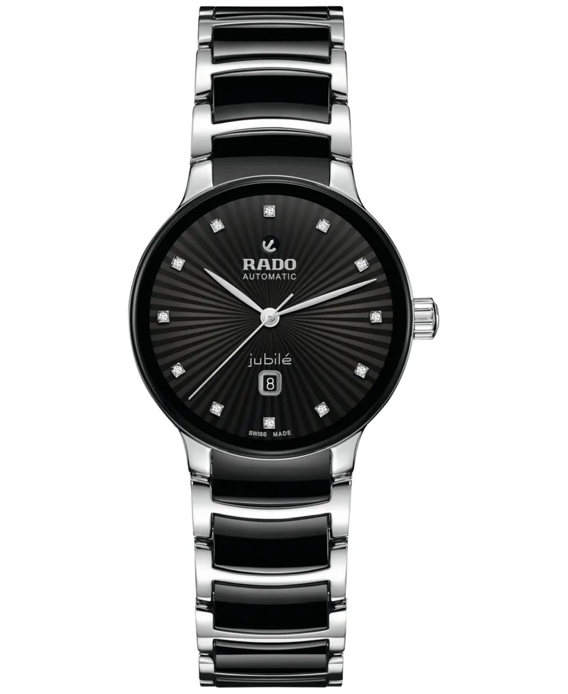 Rado Women's Swiss Automatic Centrix Diamond (1/20 ct. t.w.) Black High-Tech Ceramic & Stainless Steel Bracelet Watch 31mm