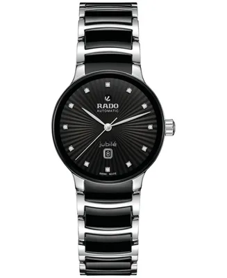 Rado Women's Swiss Automatic Centrix Diamond (1/20 ct. t.w.) Black High-Tech Ceramic & Stainless Steel Bracelet Watch 31mm
