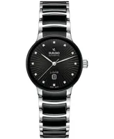 Rado Women's Swiss Automatic Centrix Diamond (1/20 ct. t.w.) Black High-Tech Ceramic & Stainless Steel Bracelet Watch 31mm