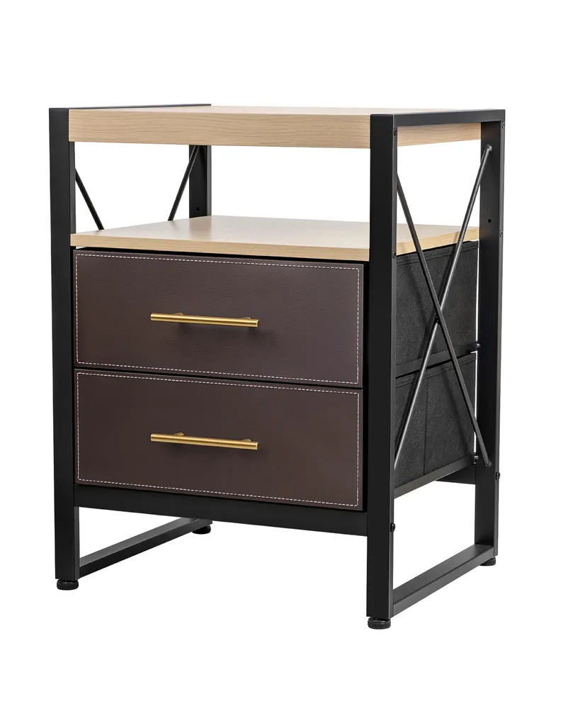 2-Drawer Nightstand with Removable Fabric Bins, Sturdy Iron Frame