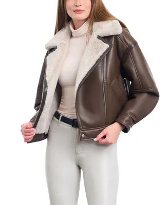 BCBGeneration Women's Cropped Faux-Leather Motorcycle Coat