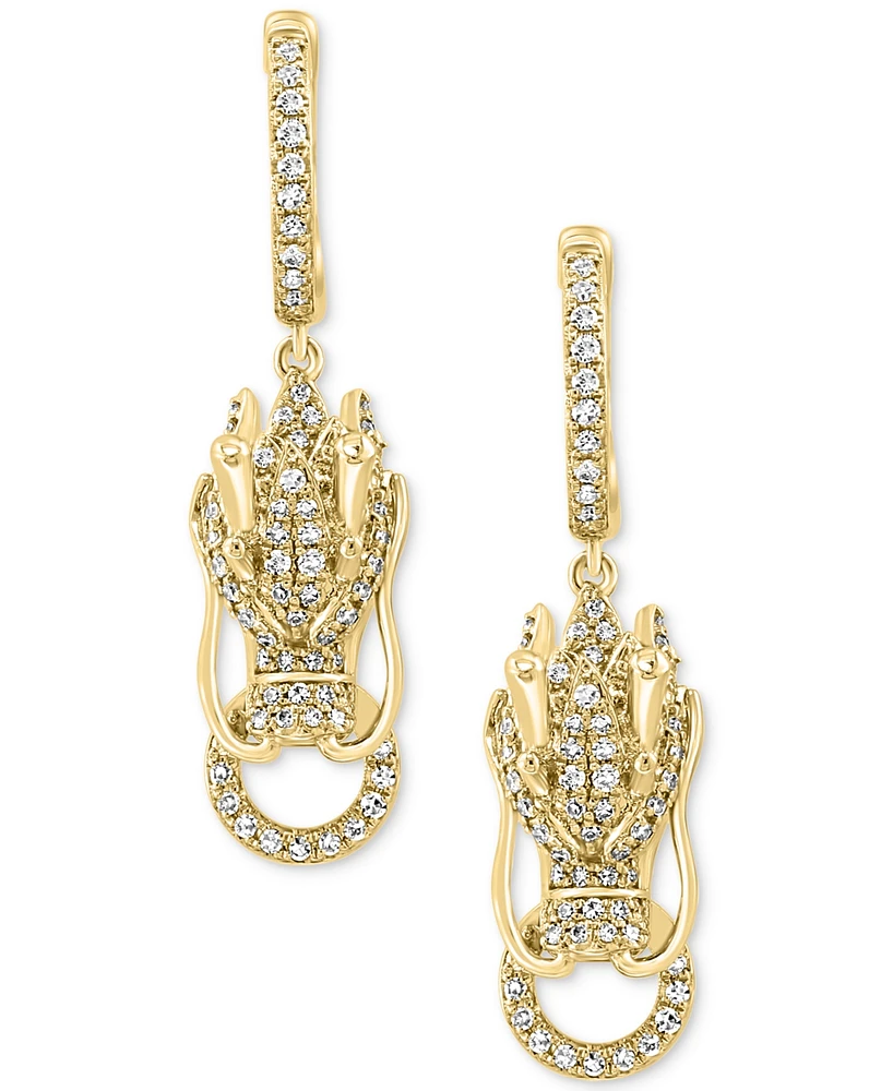 Effy Diamond (5/8 ct. t.w.) & Ruby (1/20 ct. t.w.) Dragon Head Drop Earrings in 14k Gold