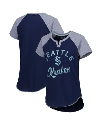 Women's Starter Deep Sea Blue Seattle Kraken Grand Slam Raglan Notch Neck T-shirt